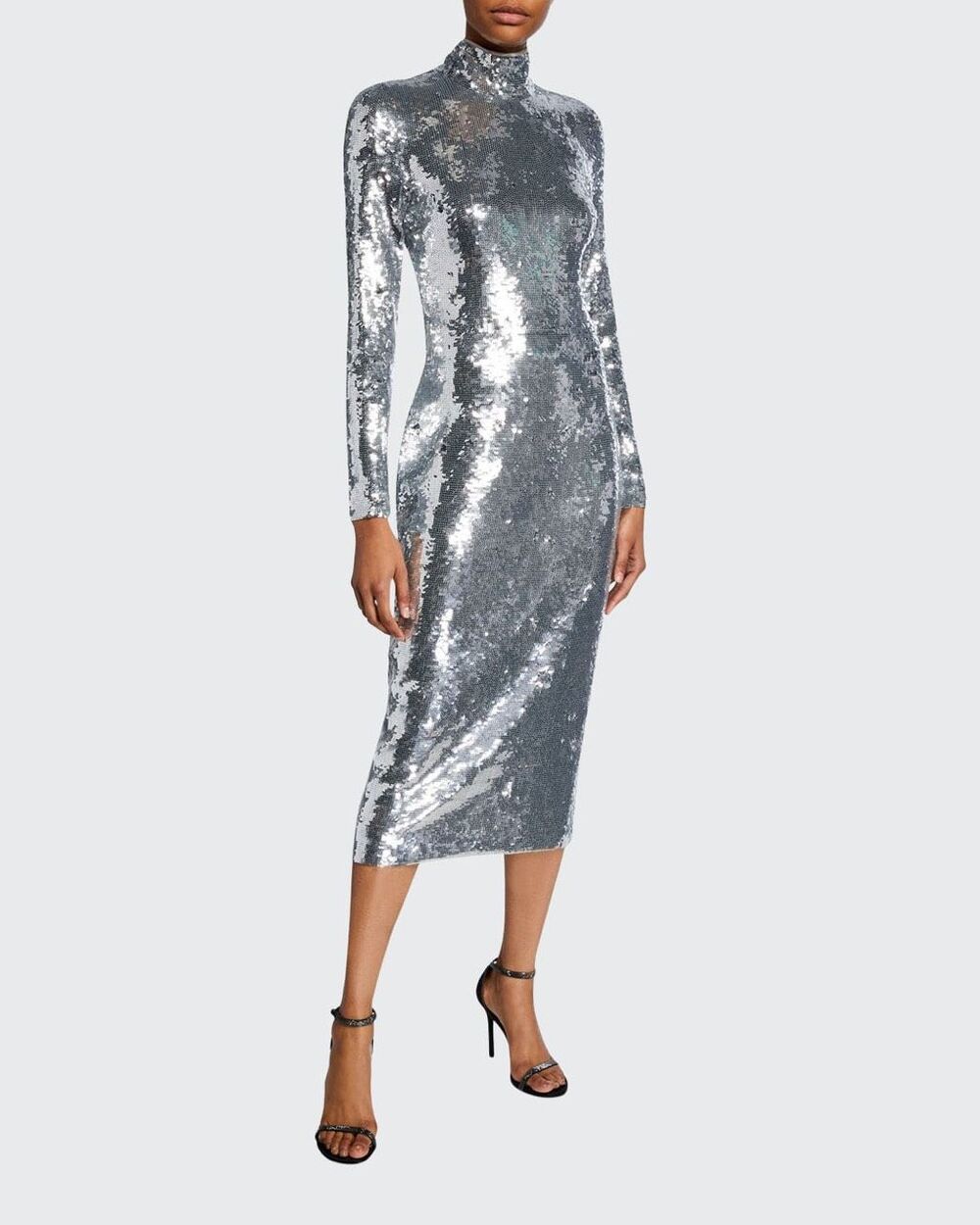Veronica Beard Nila Sequin Midi Cocktail Dress Silver Mock Neck Size 0 Party